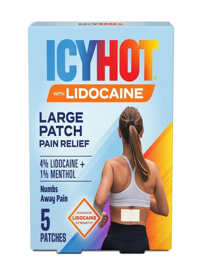 Icy Hot Lidocaine Pain Relief Patches, Numb Aggravated Nerves with Max Strength Lidocaine 4% and Menthol 1%, Fast-Acting Pain Relief for Minor Pain, Backaches, Sprains and Strains, 5 ct. - Image 1
